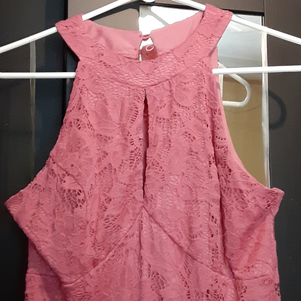 Pink lace dress.